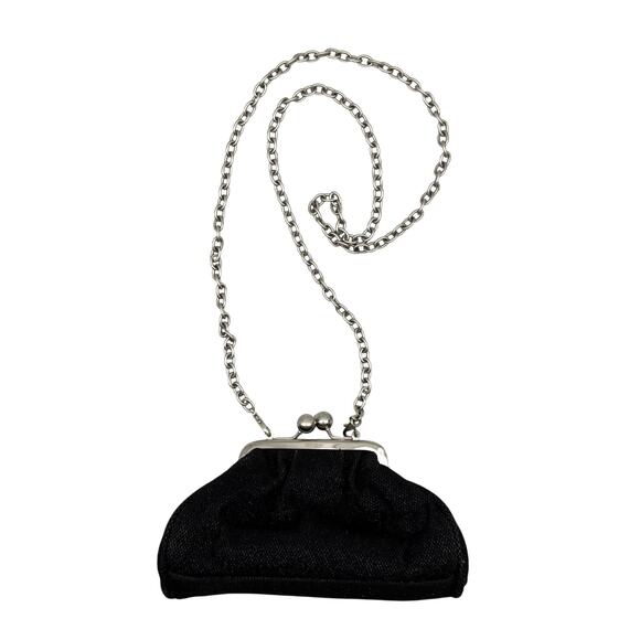 Vintage Y2K Unlisted Kenneth Cole Black Glitter Kisslock Chain Crossbody Clutch - Picture 1 of 13
